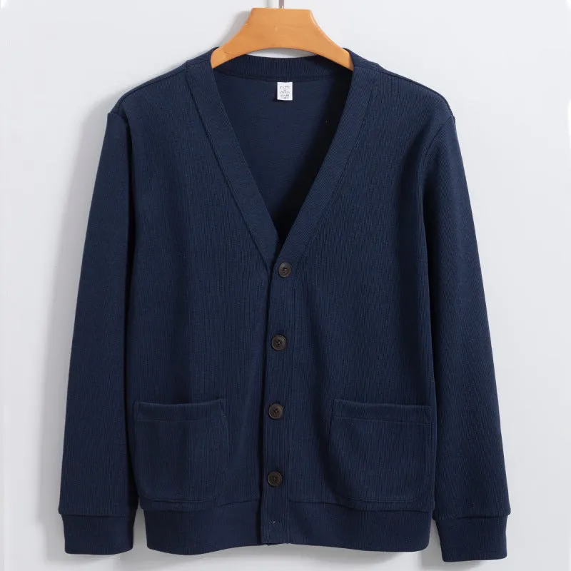 Mens Cardigan  Cotton Knit  Relaxed Fit  V-Neck  Button Front  Pockets