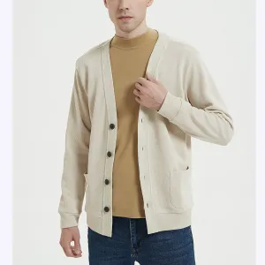 Mens Cardigan  Cotton Knit  Relaxed Fit  V-Neck  Button Front  Pockets