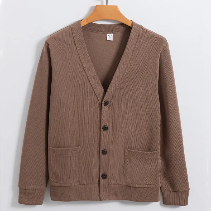 Mens Cardigan  Cotton Knit  Relaxed Fit  V-Neck  Button Front  Pockets