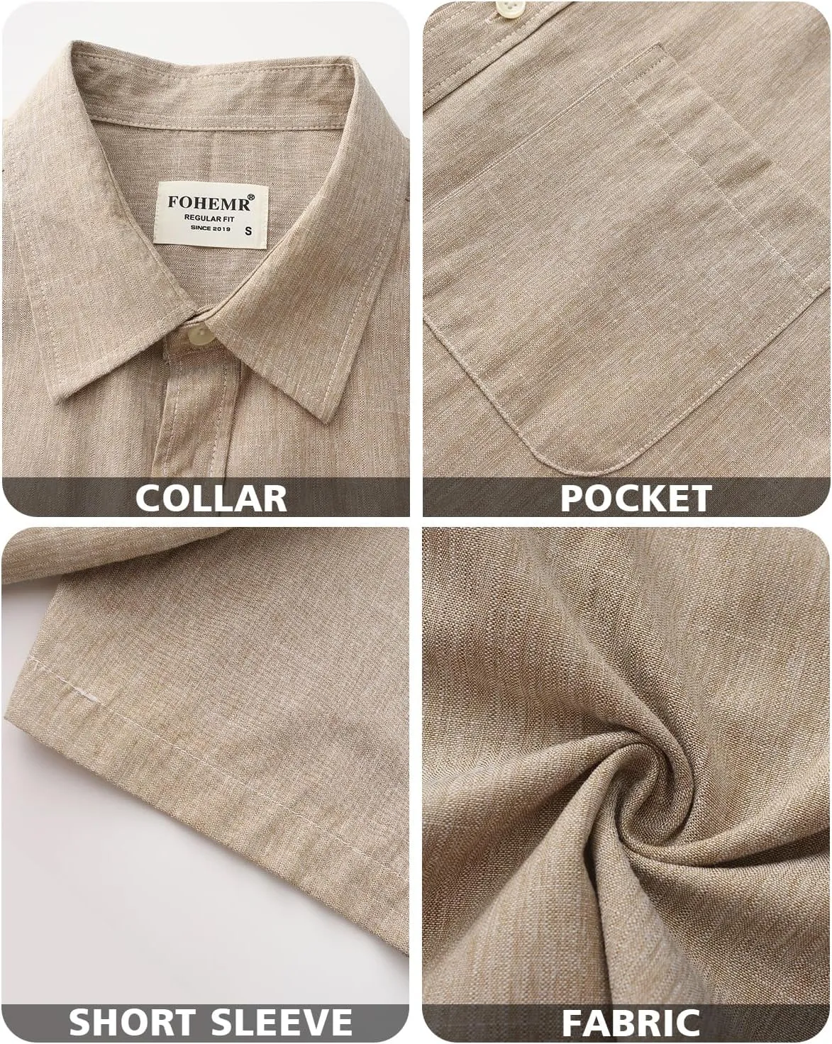 Mens Cotton Linen Short Sleeve Shirts Casual Lightweight Button Down Shirts Vacation Beach Summer Tops with Pocket