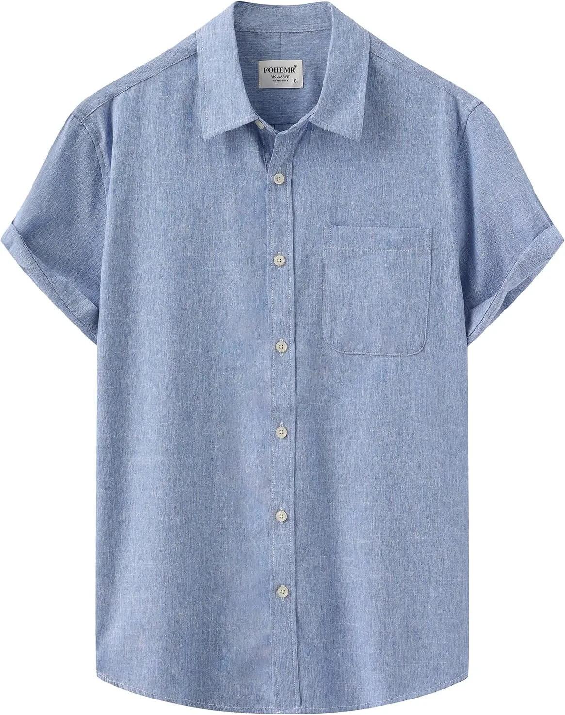Mens Cotton Linen Short Sleeve Shirts Casual Lightweight Button Down Shirts Vacation Beach Summer Tops with Pocket