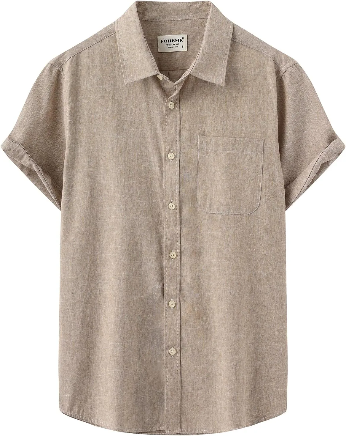 Mens Cotton Linen Short Sleeve Shirts Casual Lightweight Button Down Shirts Vacation Beach Summer Tops with Pocket