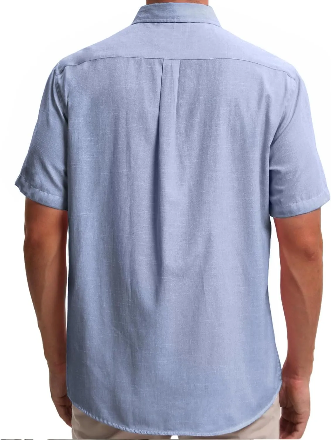 Mens Cotton Linen Short Sleeve Shirts Casual Lightweight Button Down Shirts Vacation Beach Summer Tops with Pocket