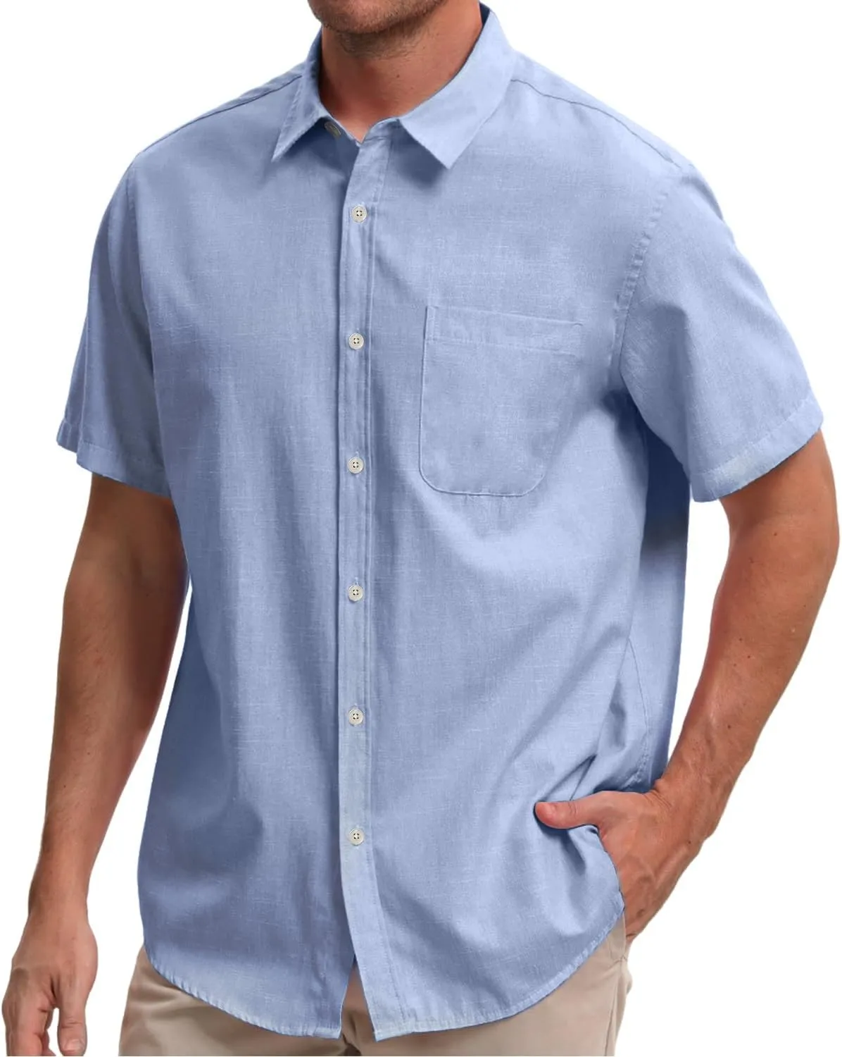 Mens Cotton Linen Short Sleeve Shirts Casual Lightweight Button Down Shirts Vacation Beach Summer Tops with Pocket