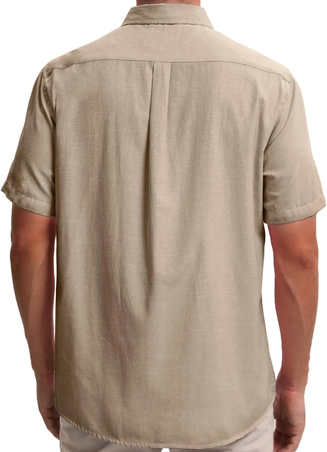 Mens Cotton Linen Short Sleeve Shirts Casual Lightweight Button Down Shirts Vacation Beach Summer Tops with Pocket