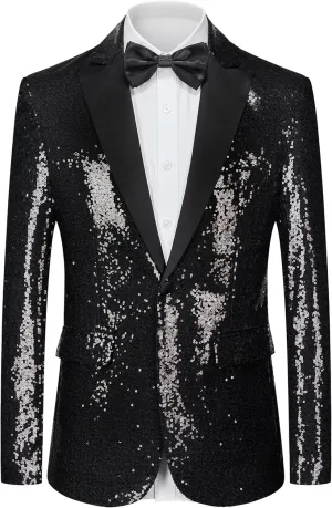 Men's Sequin Blazer One Button Tuxedo Suit Jacket Party Festival Wedding Prom