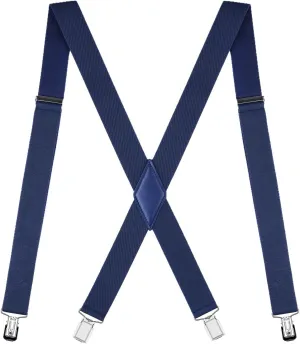 Mens Suspenders X Back Adjustable 1.4'' Wide with Heavy Duty Clips