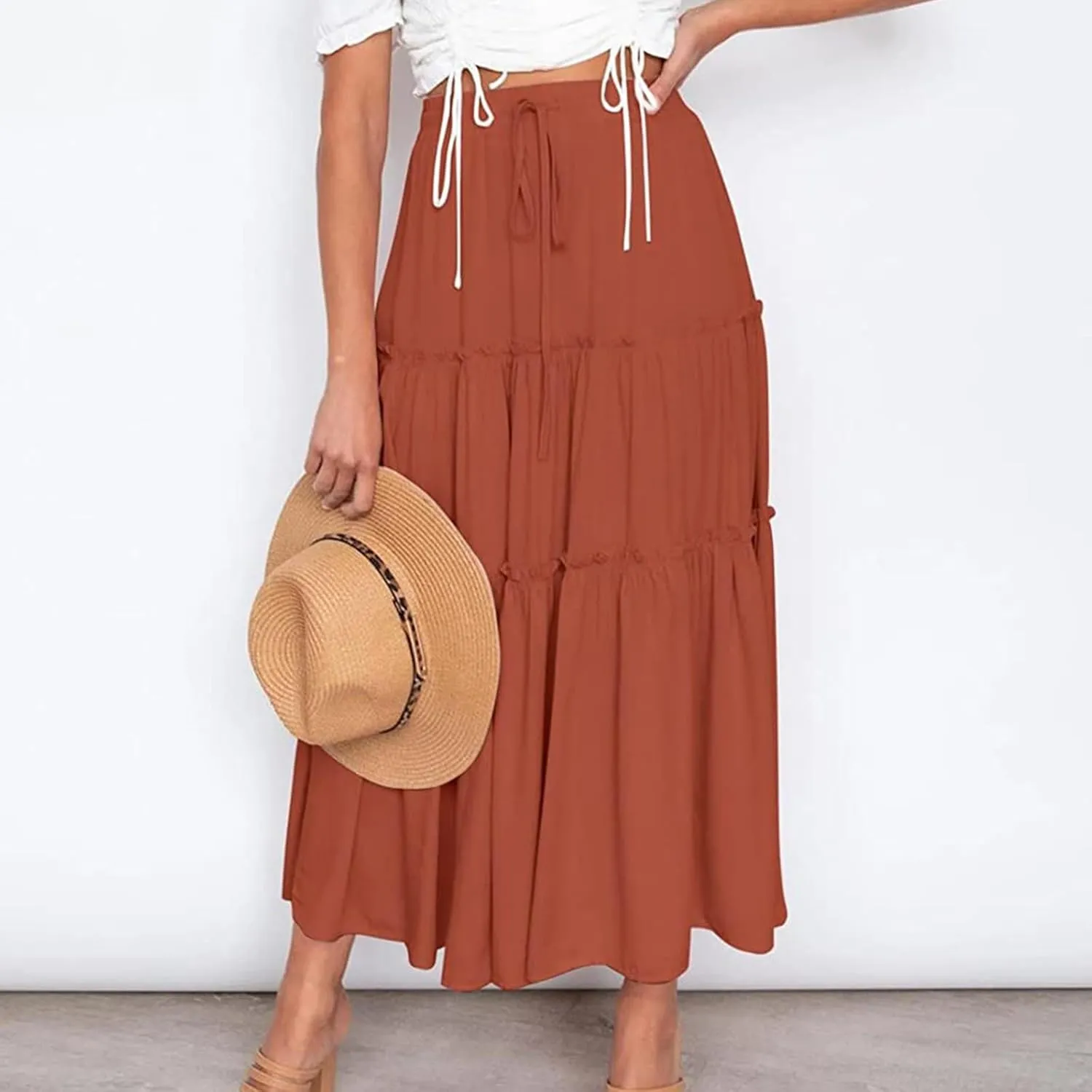 Midi Skirts for Women Women's Fashion Casual High Waisted MIDI Boho Style Pleated Skirt