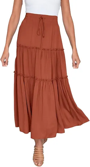 Midi Skirts for Women Women's Fashion Casual High Waisted MIDI Boho Style Pleated Skirt