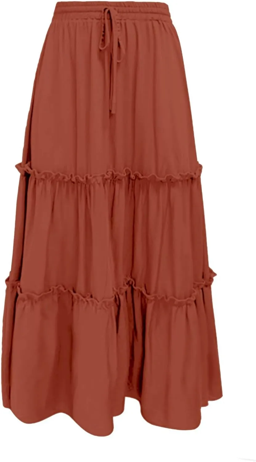 Midi Skirts for Women Women's Fashion Casual High Waisted MIDI Boho Style Pleated Skirt