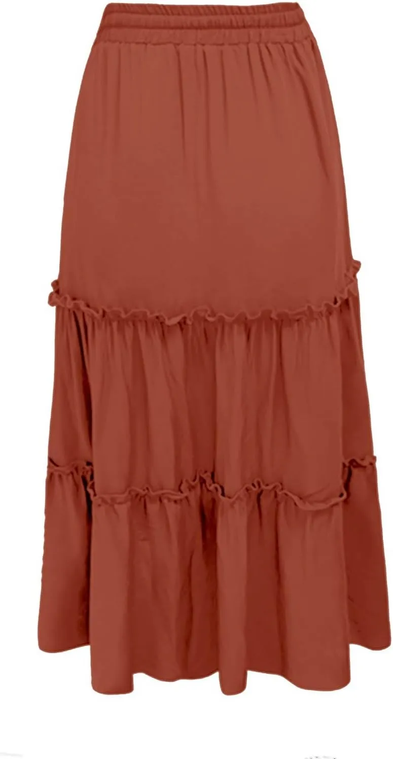 Midi Skirts for Women Women's Fashion Casual High Waisted MIDI Boho Style Pleated Skirt