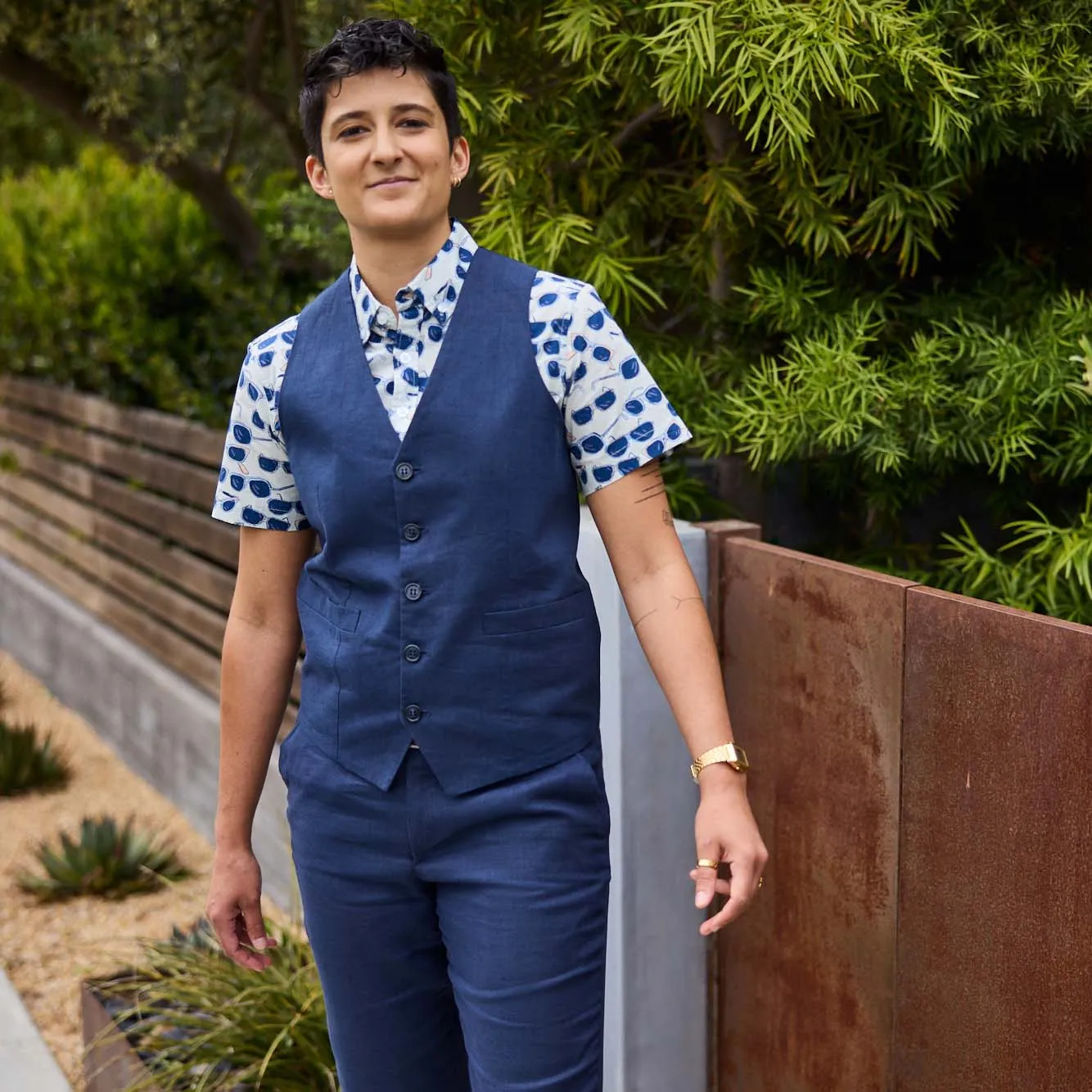 Navy Blue Linen Vest
