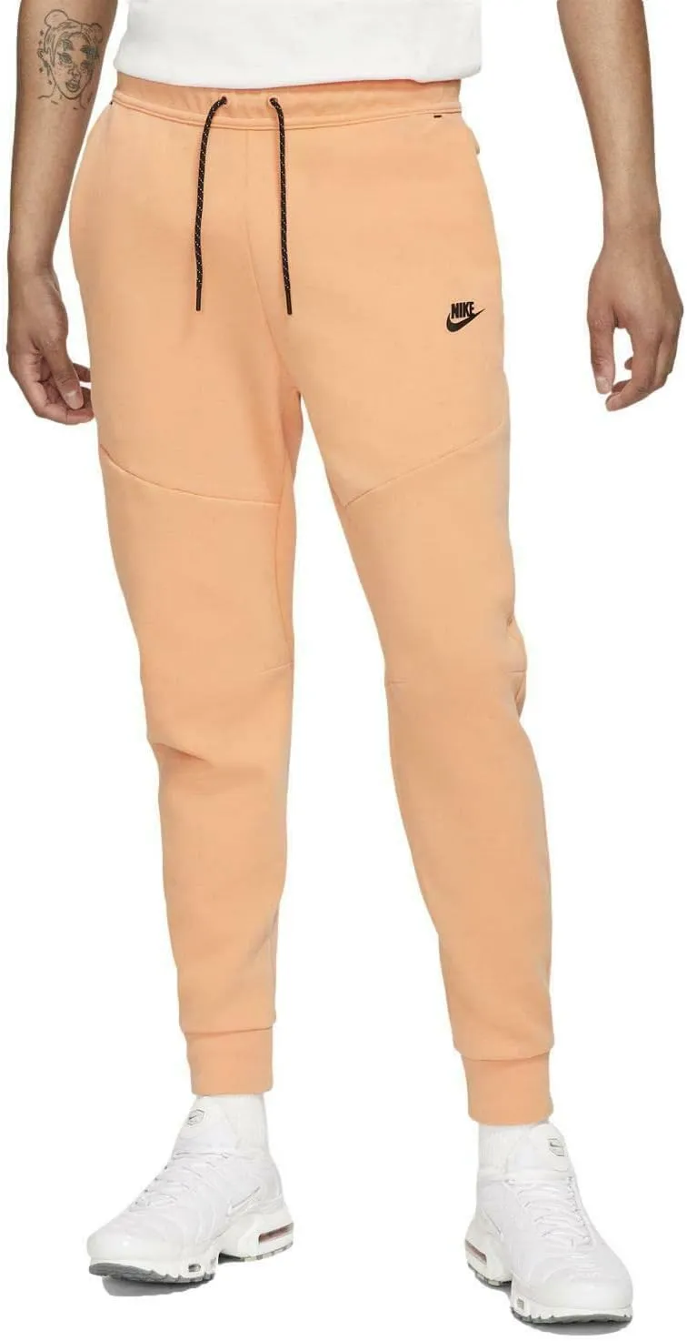 Nike Sportswear Men's Washed Tech Fleece Joggers Pants (Orange Frost/Black, Small)