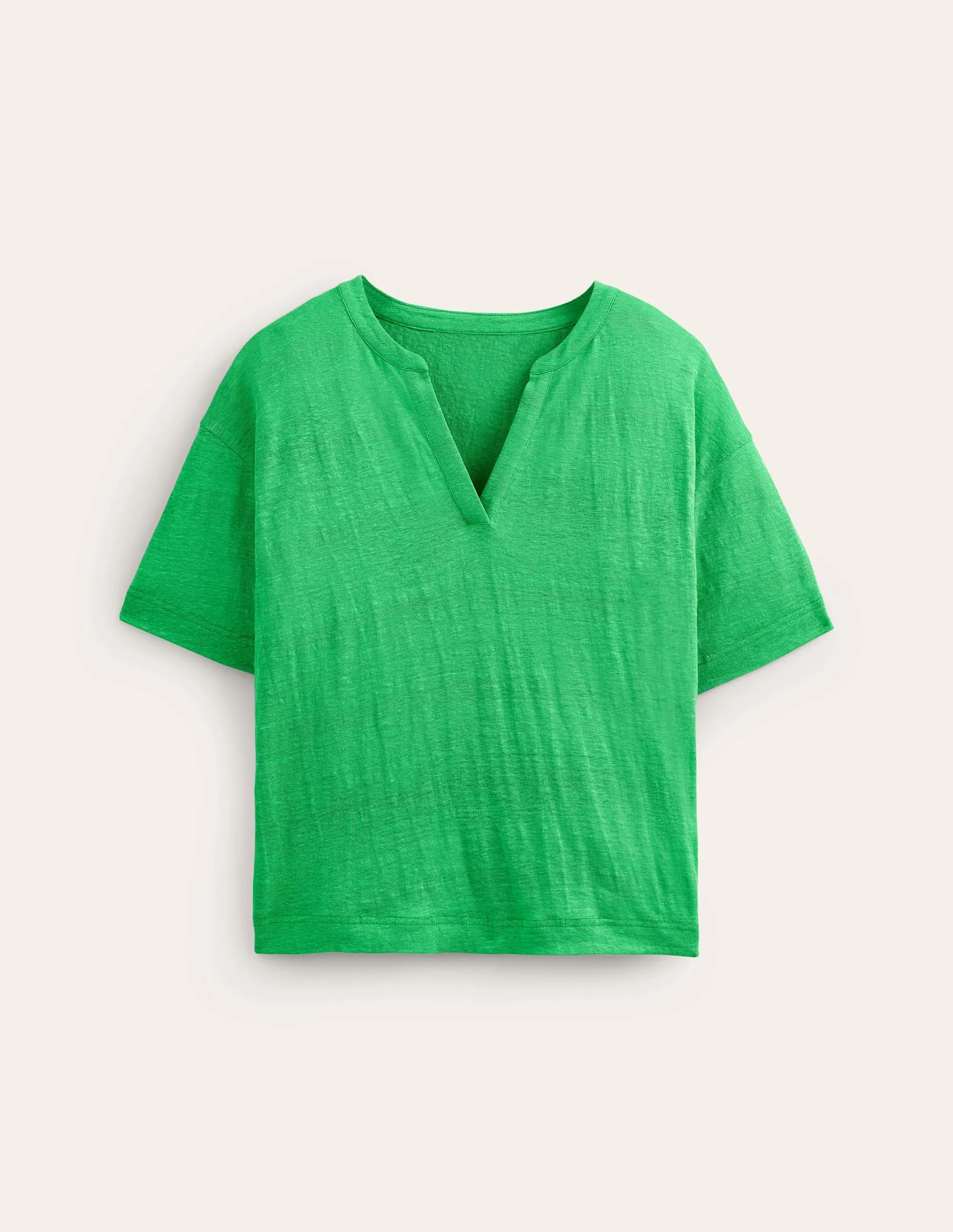Notch Neck Linen Henley Top-Kelly Green