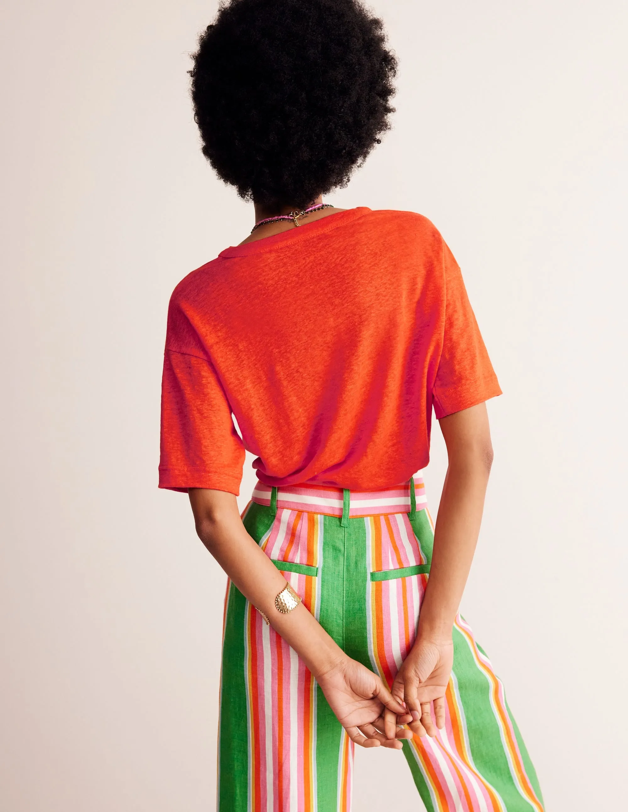 Notch Neck Linen Henley Top-Mandarin Orange