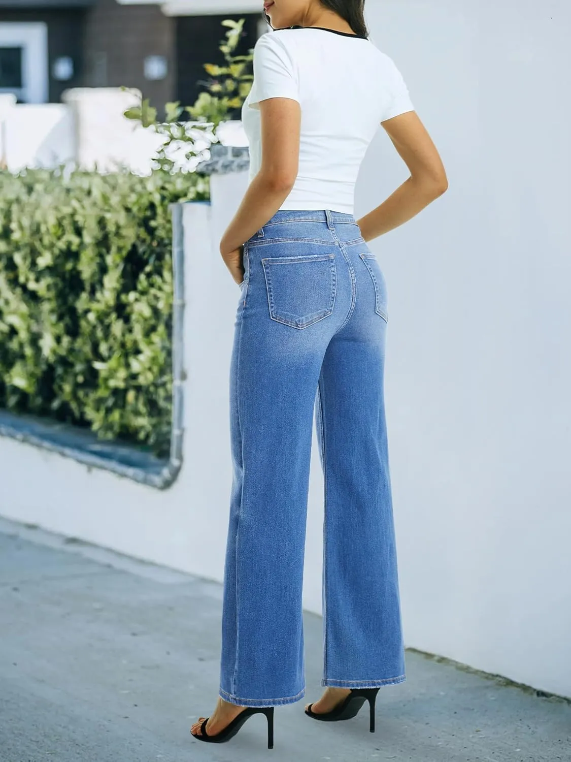 ONESO Women Flare Jeans High Waisted Stretch Button Fly Women's Wide Leg Baggy Jeans 90s Tummy Control Denim Pants