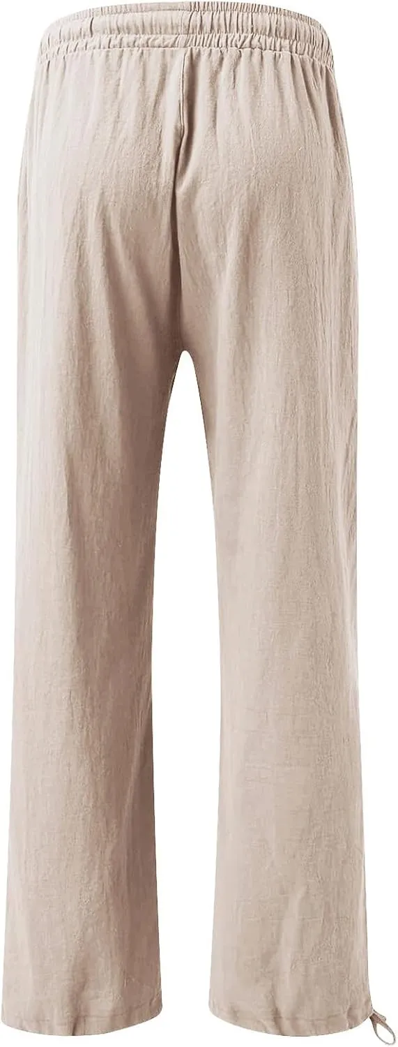 Petite Linen Pants Capri Summer Palazzo Wide Leg Linen Pant Women's Cotton Trousers Suits