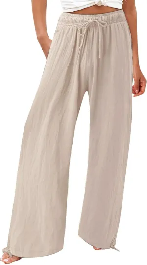 Petite Linen Pants Capri Summer Palazzo Wide Leg Linen Pant Women's Cotton Trousers Suits