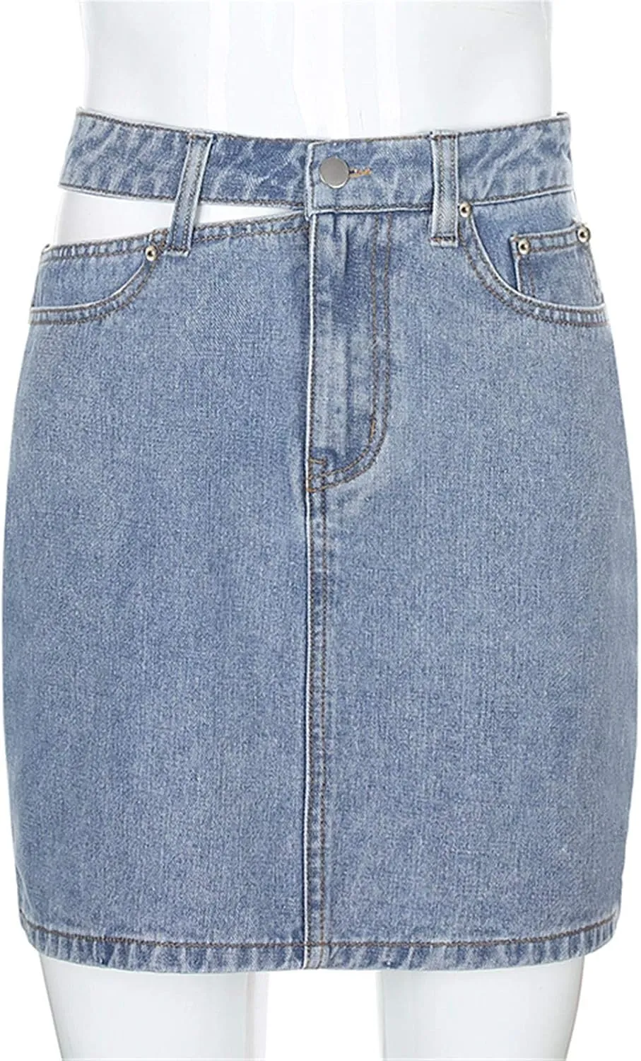 Pleated Skirts for Women Mid Waist Mini Jean Skirts Trendy Sweet Flare Hem A-Line Skirt Casual Comfy Denim Skirt