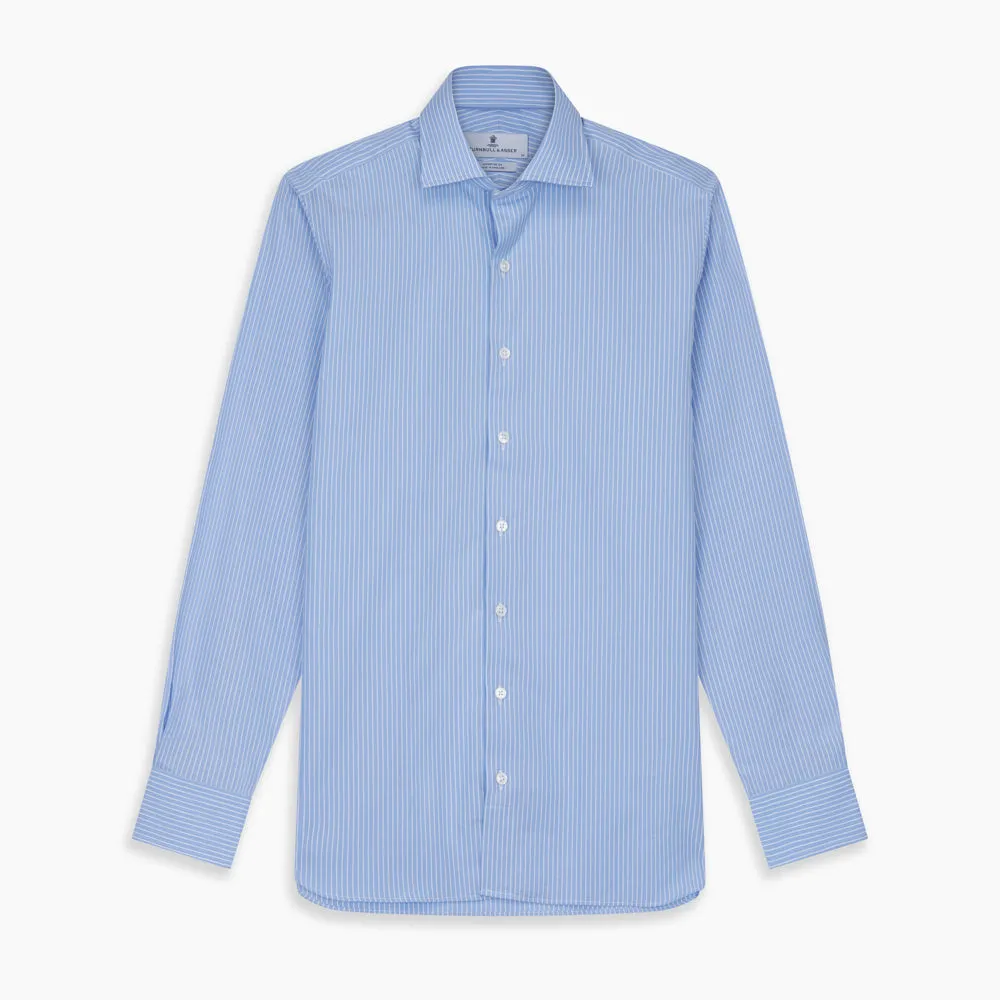 Powder Blue Stripe Tailored Fit Shirt with Kent Collar and 2-Button Cuffs