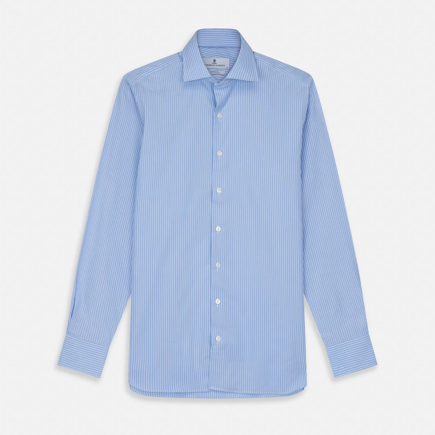 Powder Blue Stripe Tailored Fit Shirt with Kent Collar and 2-Button Cuffs