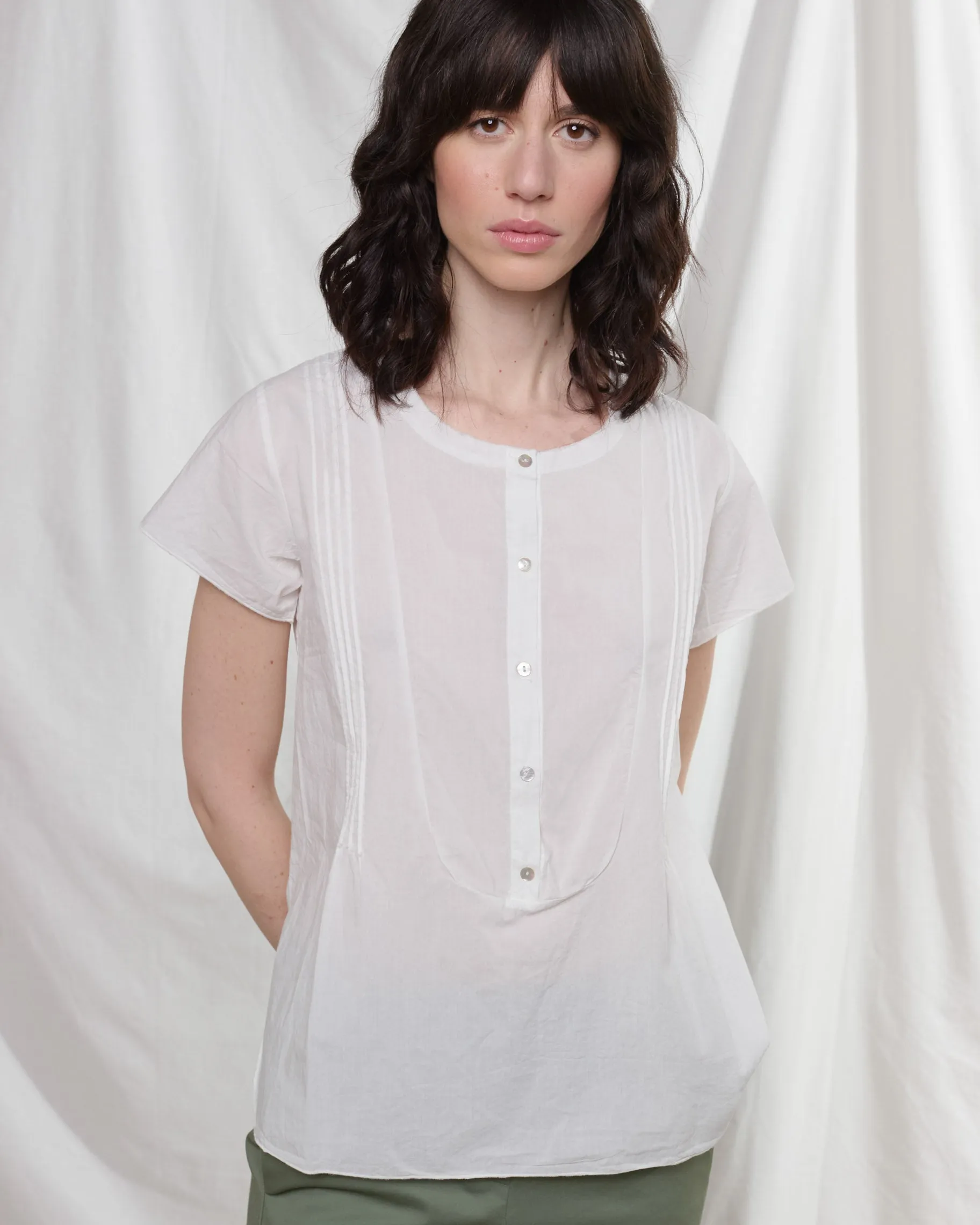 rialto48 Short Sleeve Henley Top in Grey Denim
