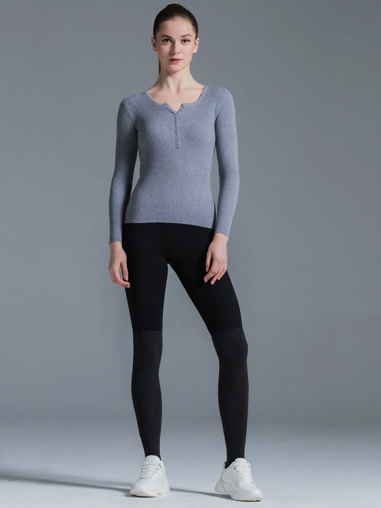 RIBBED HENLEY TEE, GREY