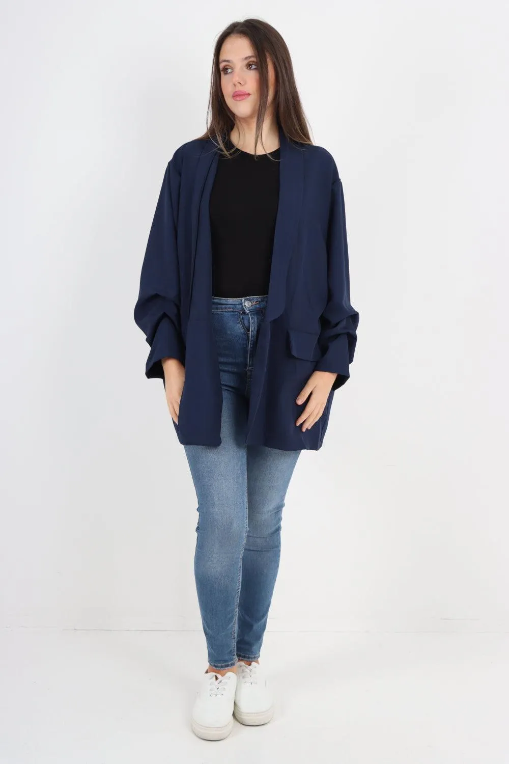 Ruched Sleeve Oversized Blazer