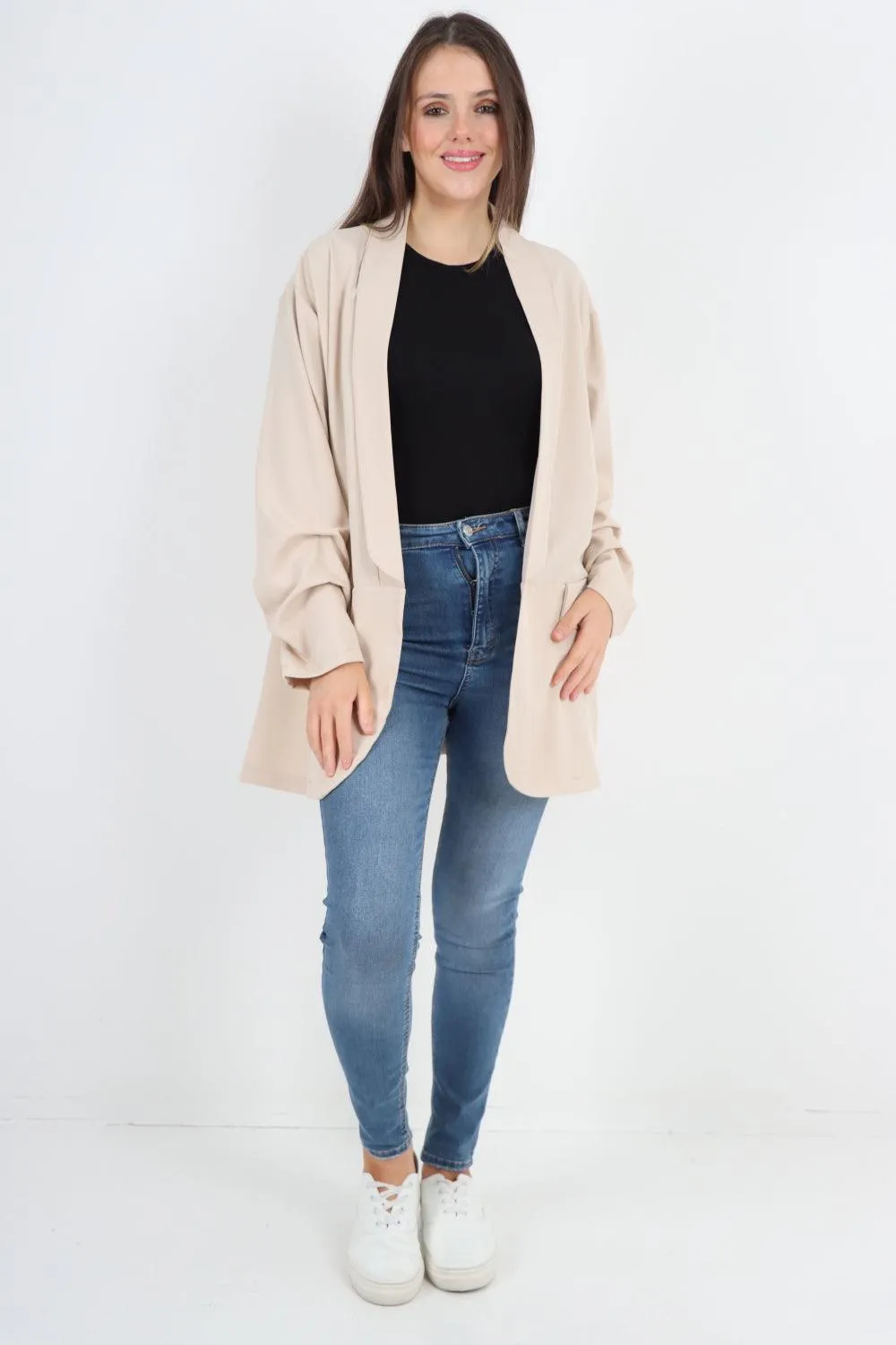 Ruched Sleeve Oversized Blazer