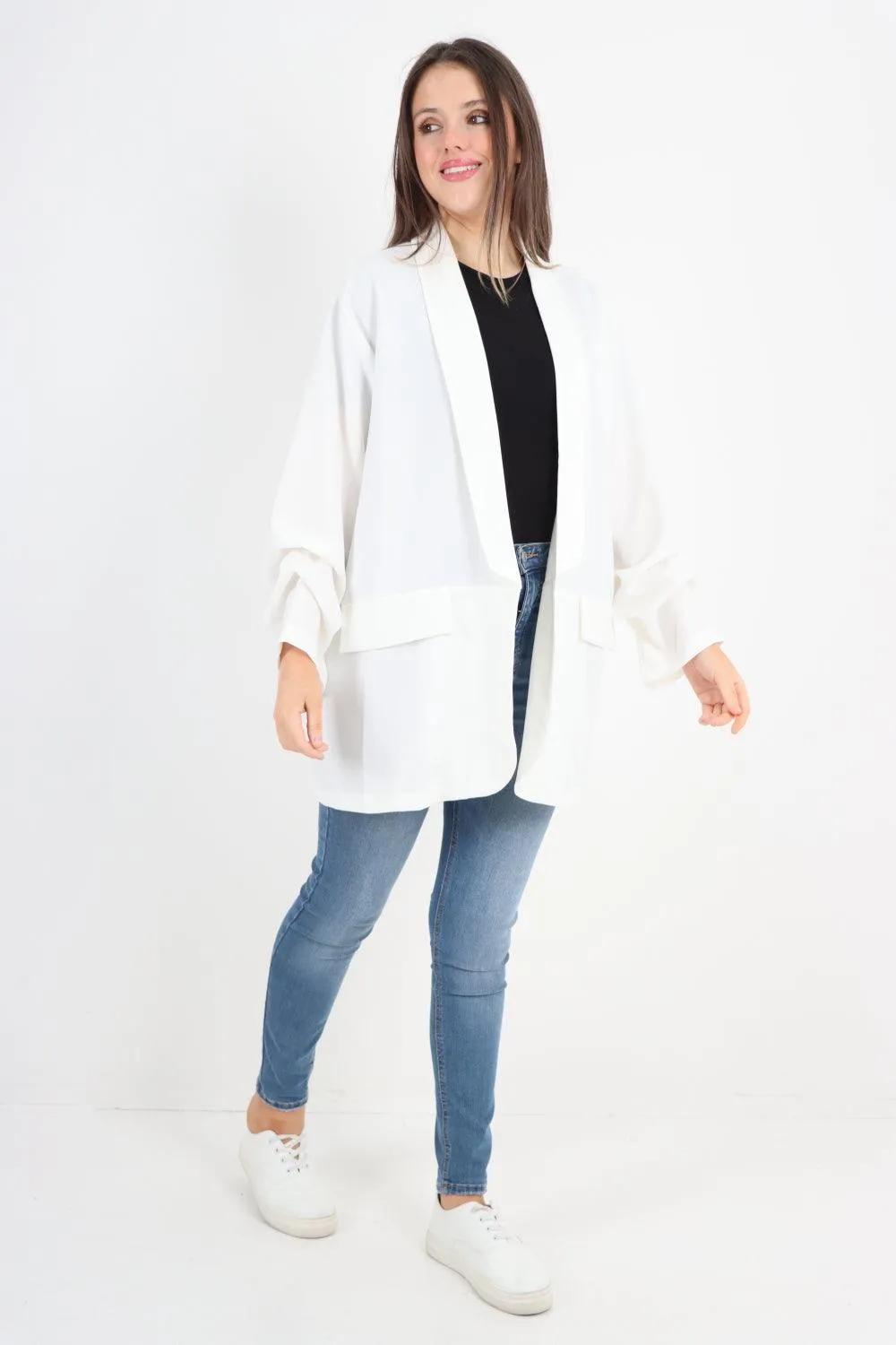 Ruched Sleeve Oversized Blazer