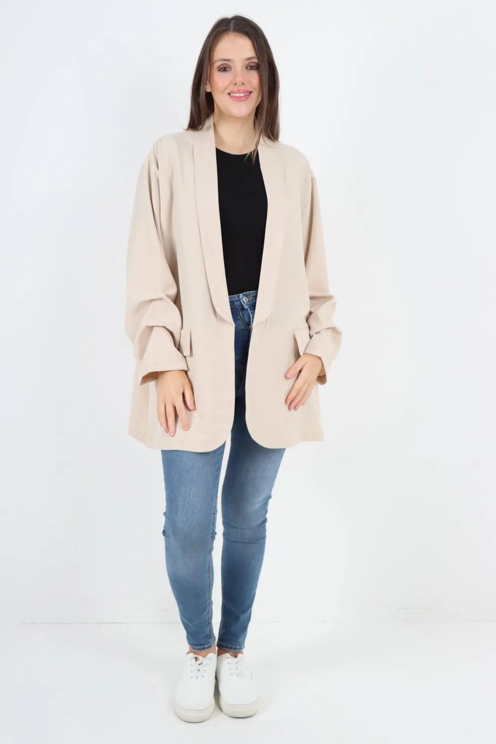 Ruched Sleeve Oversized Blazer