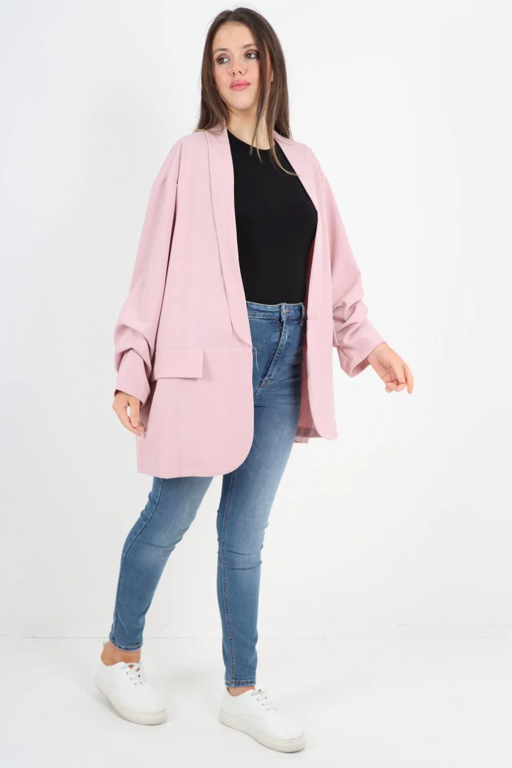 Ruched Sleeve Oversized Blazer