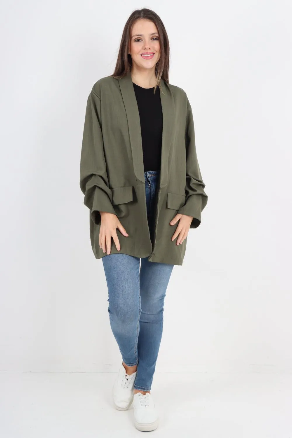 Ruched Sleeve Oversized Blazer