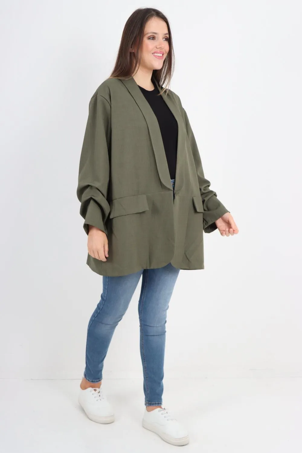 Ruched Sleeve Oversized Blazer