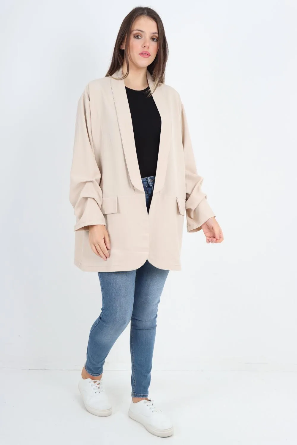 Ruched Sleeve Oversized Blazer