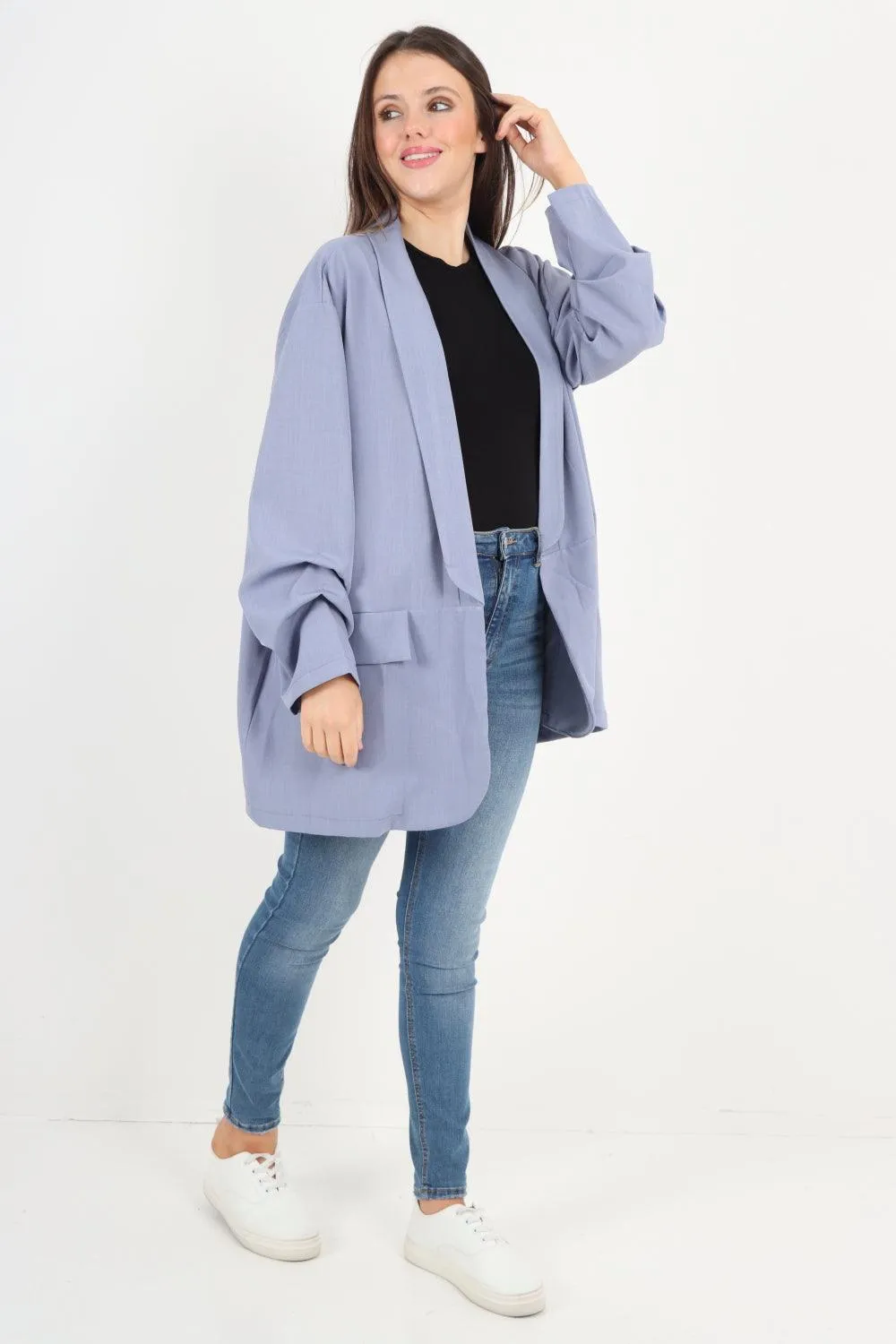 Ruched Sleeve Oversized Blazer