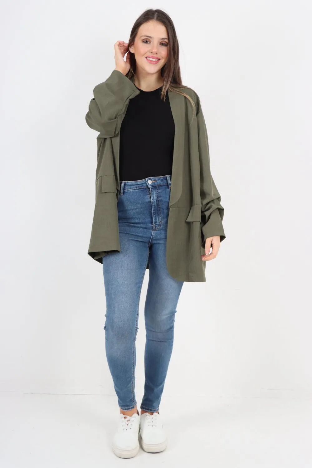 Ruched Sleeve Oversized Blazer