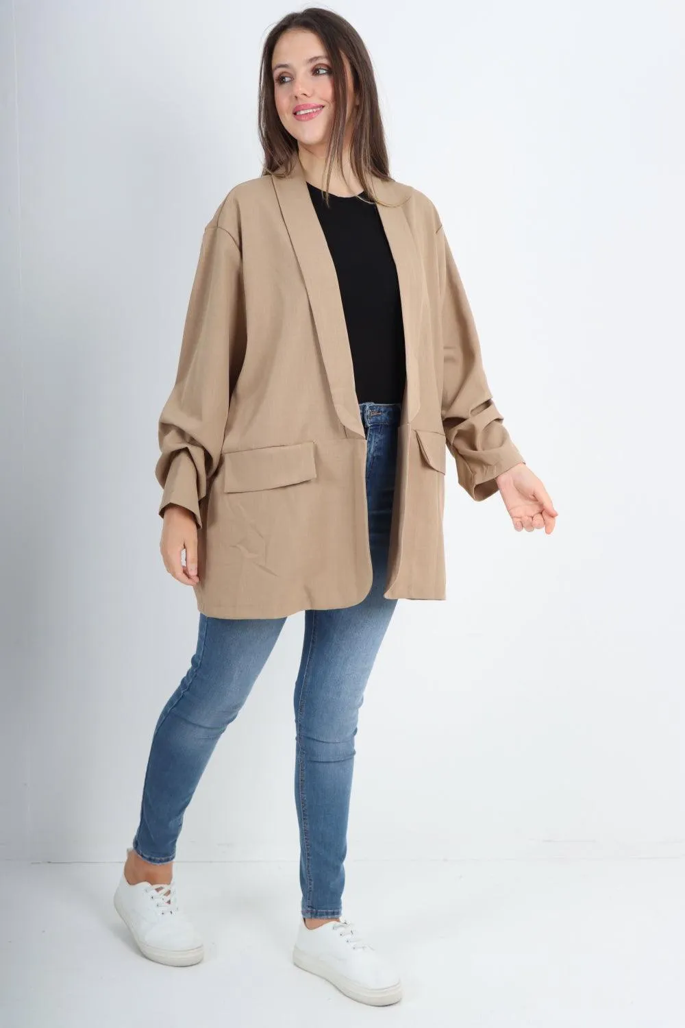 Ruched Sleeve Oversized Blazer