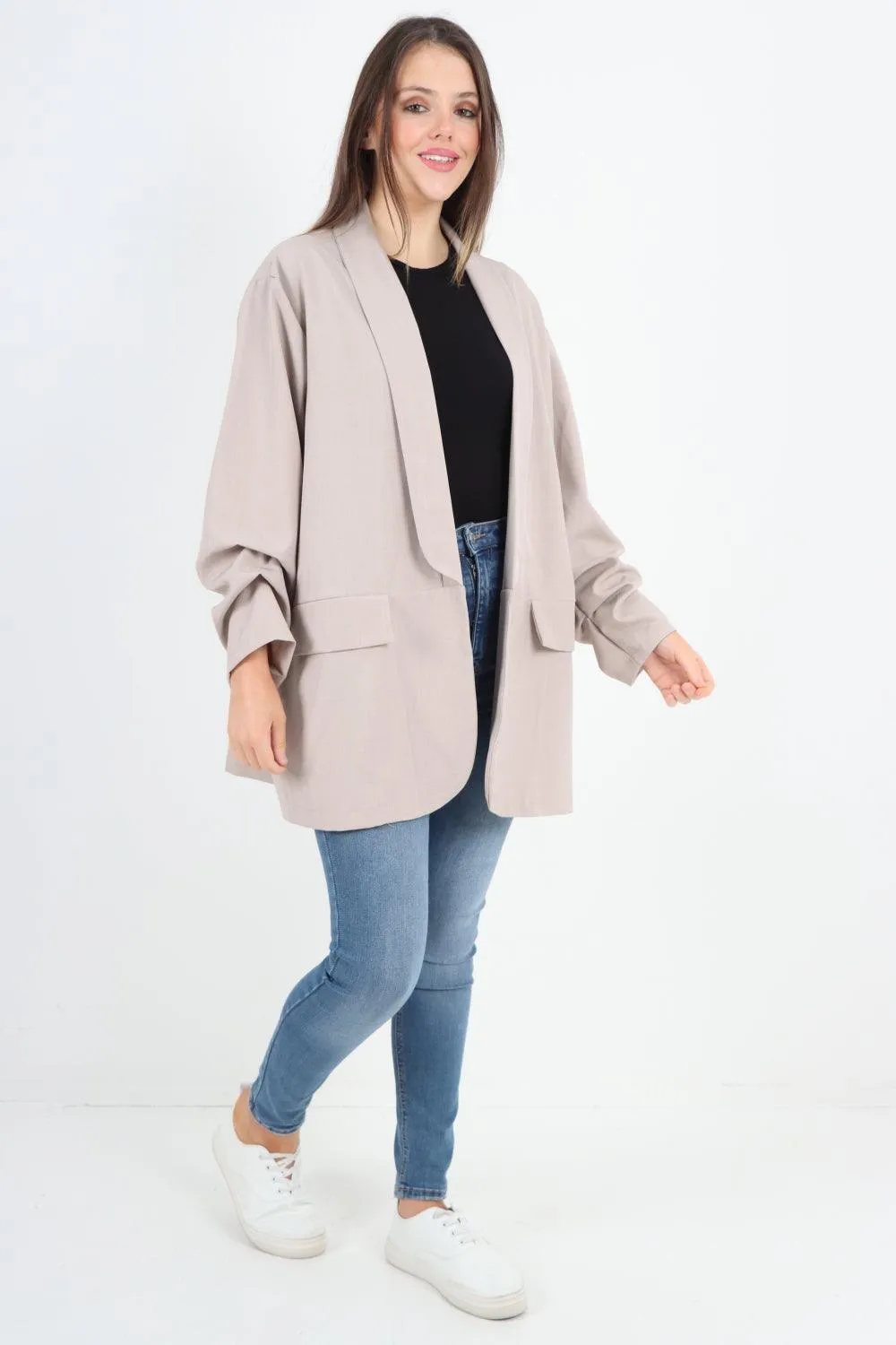 Ruched Sleeve Oversized Blazer