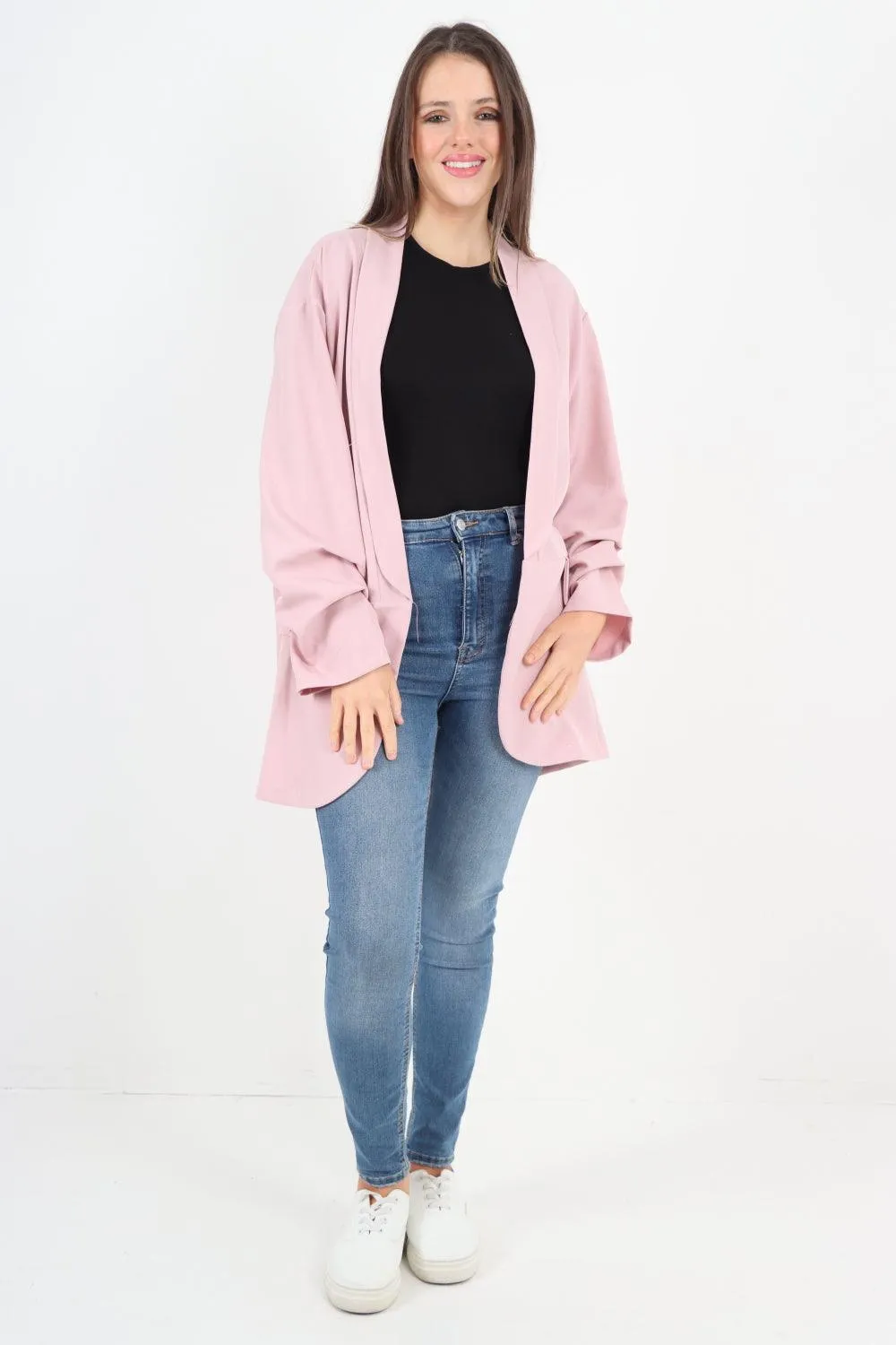 Ruched Sleeve Oversized Blazer