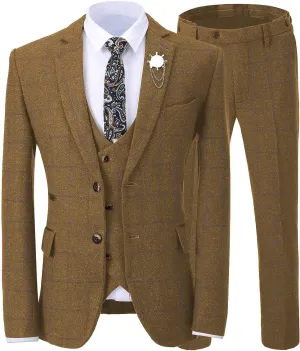 SevenBoy Retro 3 Piece Tweed Herr Check Men's Suit Slim-fit Tuxedo Suit Prom Jacket Vest Pants