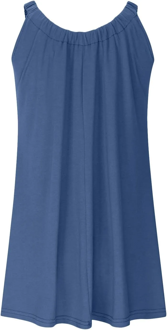 SMIDOW Summer Dresses for Women 2023 Casual Beach Sleeveless Pleated Flowy Sundress Sexy Beach Cover Up Plain Mini Tank Dress