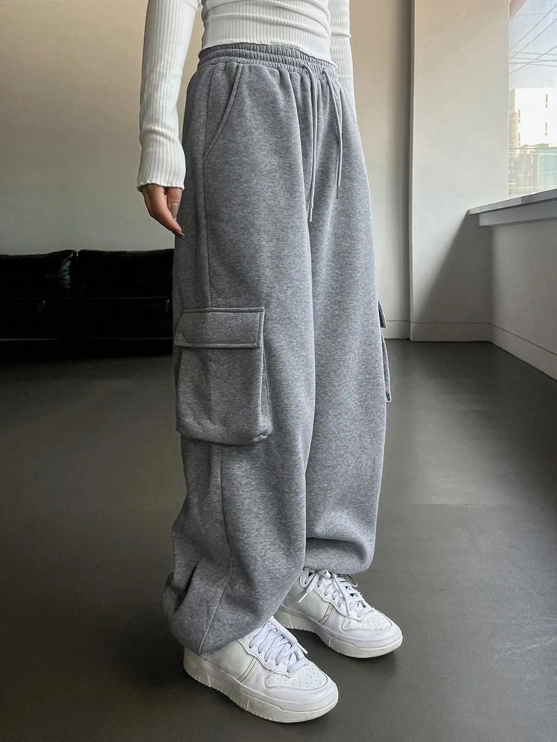 SOLY HUX Women's Sweatpants Drawstring Waist Baggy Wide Leg Casual Cargo Pants