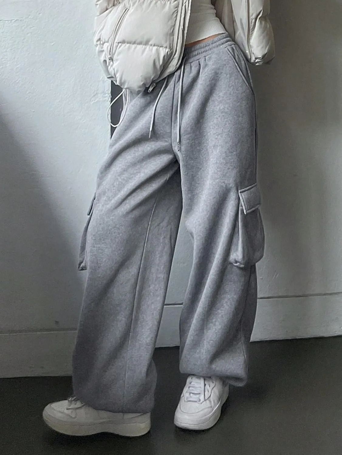 SOLY HUX Women's Sweatpants Drawstring Waist Baggy Wide Leg Casual Cargo Pants