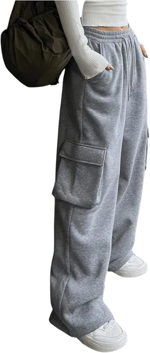 SOLY HUX Women's Sweatpants Drawstring Waist Baggy Wide Leg Casual Cargo Pants