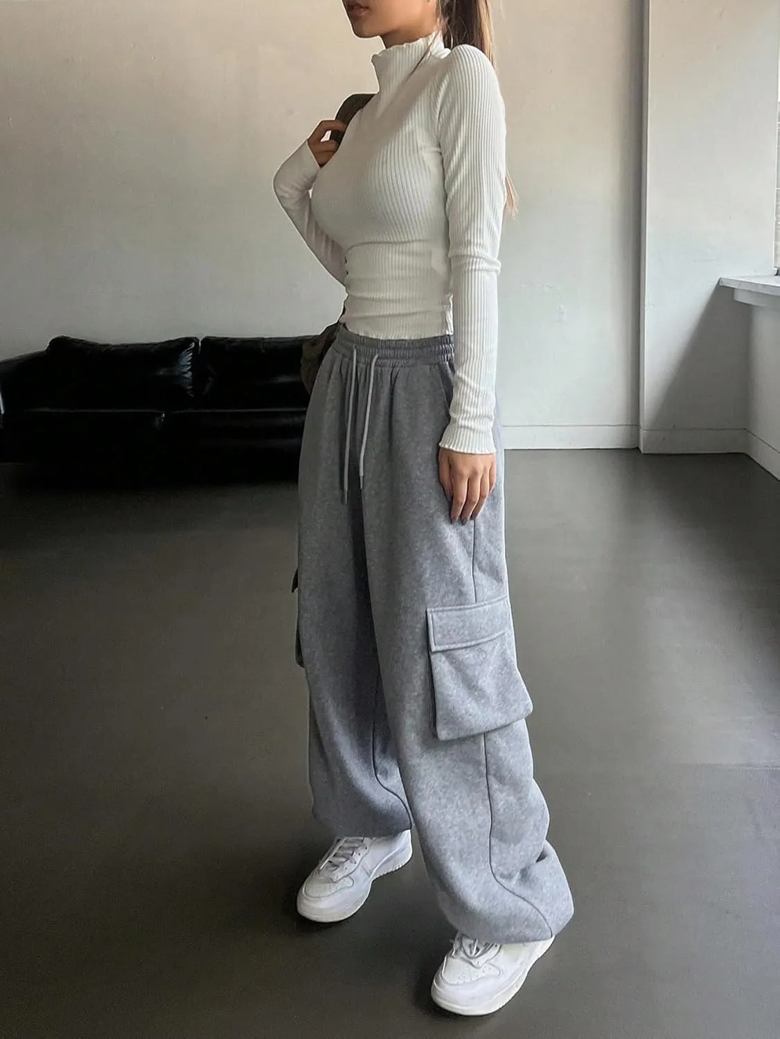 SOLY HUX Women's Sweatpants Drawstring Waist Baggy Wide Leg Casual Cargo Pants