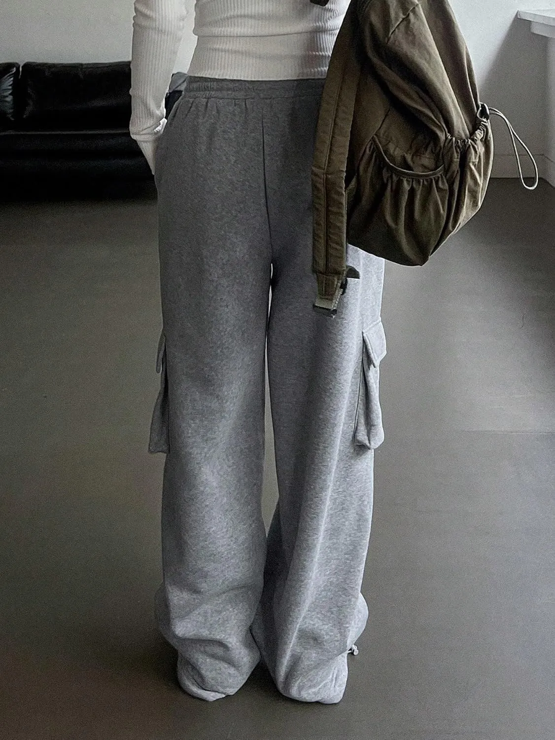 SOLY HUX Women's Sweatpants Drawstring Waist Baggy Wide Leg Casual Cargo Pants