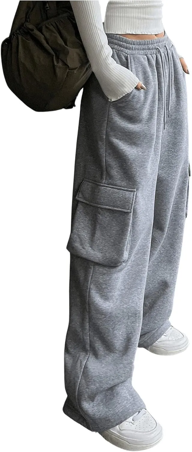 SOLY HUX Women's Sweatpants Drawstring Waist Baggy Wide Leg Casual Cargo Pants