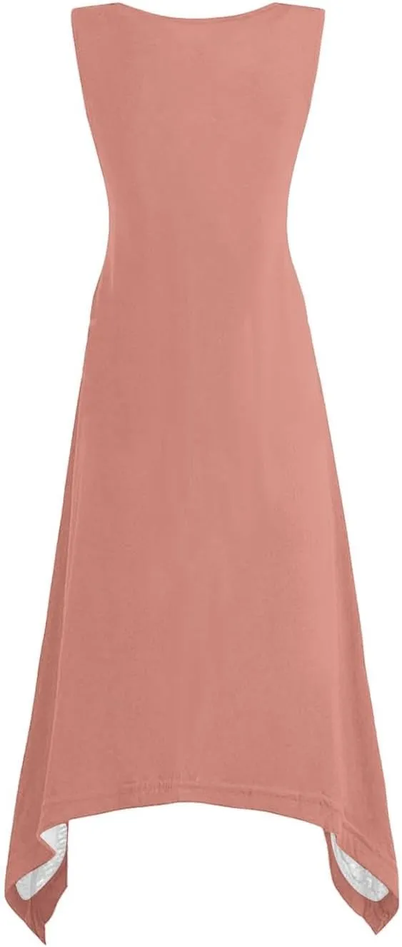 Summer Dresses for Women 2025 Handkerchief Hem Crewneck Tank Dress Casual Sleeveless Beach A-Line Sundress Clothes