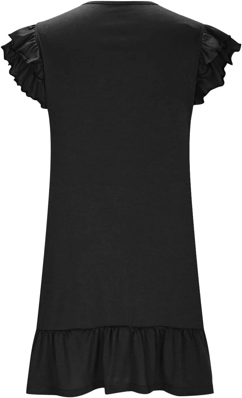 Summer Dresses for Women 2025 Trendy Ruffle Cap Sleeve Mini Dress Loose Pleated Flowy Casual Going Out Beach Dress